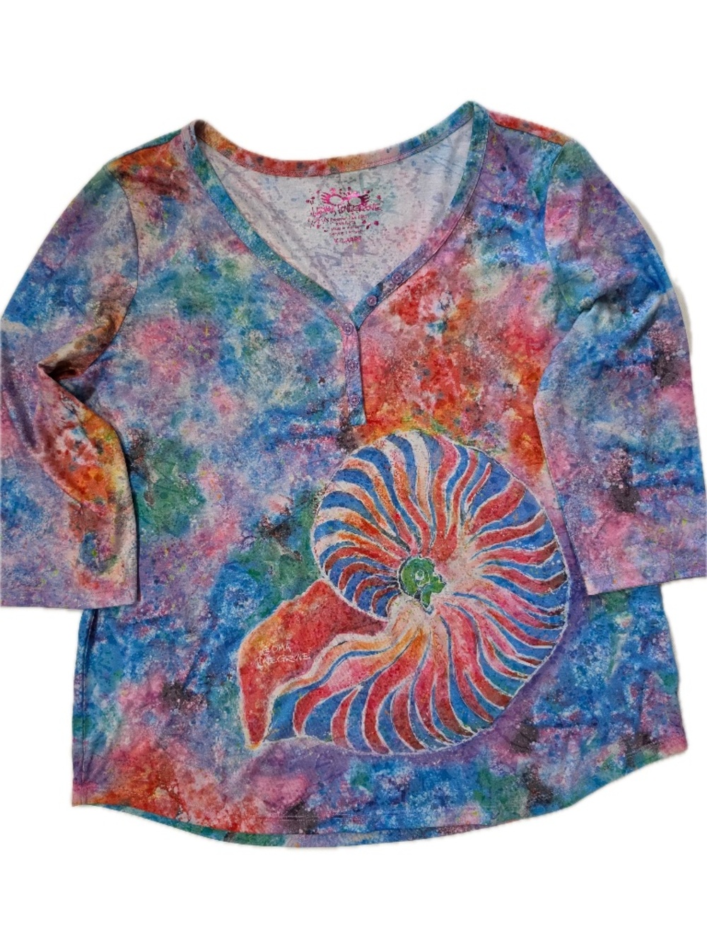 Leoma Lovegrove Button-Up Womens‎ XL Multicolor Tunic V-Neck 3/4 Sleeve Jersey